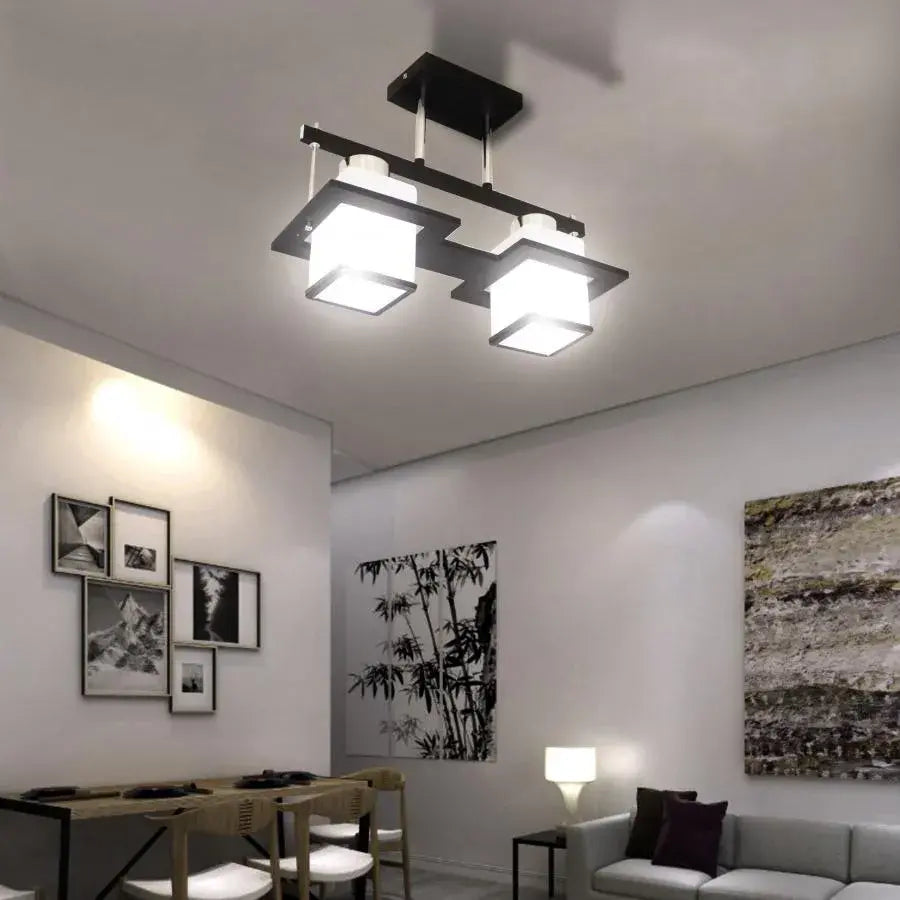 Lustra Clasica Aramis cu Lemn Abajur Patrat 2X E27 Gri Negru