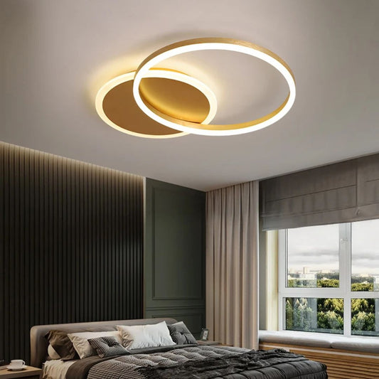 Lustra LED cu telecomanda RINOVA 47W, 2 cercuri, lumina Rece/Calda/Neutra, Dimabila, Auriu Lucios