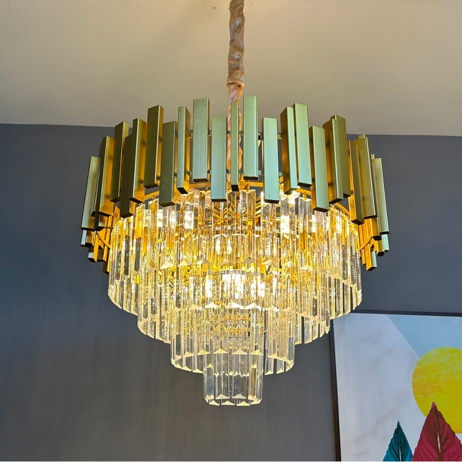 Candelabru Cristal BLOIS Eleganza, Diametru 50cm, 8x E14, Auriu Lucios, Inaltime Reglabila