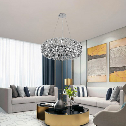 Candelabru Cristal SEGOVIA Magno 12x E14, Diametru 60cm, Crom Lucios, Inaltime Reglabila