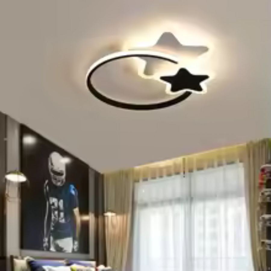 Lustra LED cu telecomanda SANDRINA 106W, Stea, lumina Rece/Calda/Neutra, Dimabila, Negru Alb