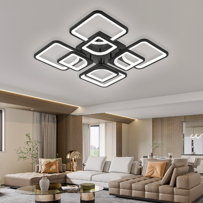 Lustra LED cu telecomanda ZOE, 8 Patrate, 138W, Lumina Rece/Calda/Neutra, Dimabila, Negru