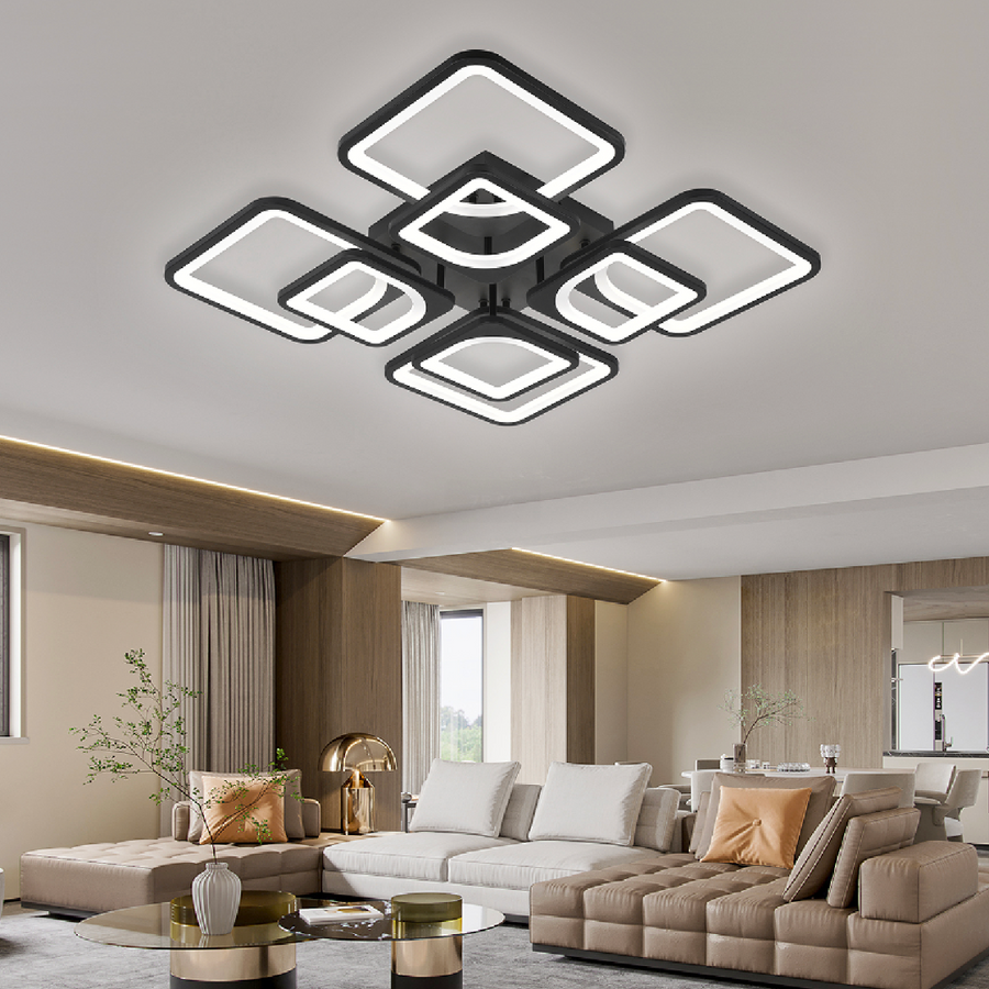 Lustra LED cu telecomanda ZOE, 8 Patrate, 138W, Lumina Rece/Calda/Neutra, Dimabila, Negru