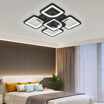 Lustra LED cu telecomanda ZOE 65W, 5 Patrate, lumina Rece/Calda/Neutra, Dimabila, Negru