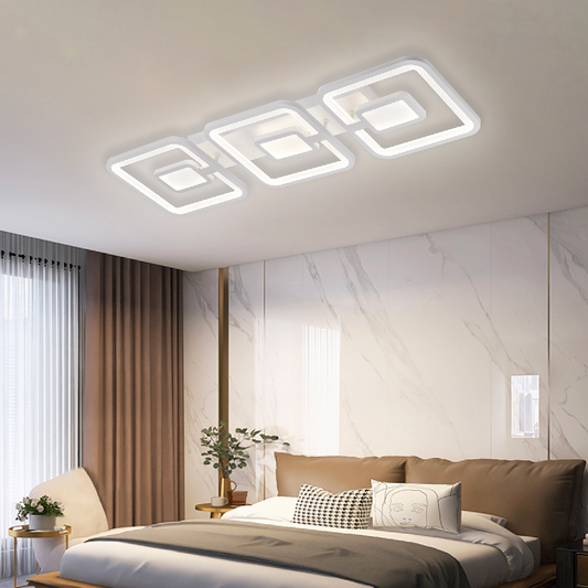 Lustra LED cu telecomanda  FELIX 87W, 3 Patrate, lumina Rece/Calda/Neutra, Dimabila, Alb