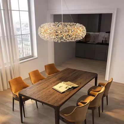 Candelabru Cristal SEGOVIA Magno 12x E14, Diametru 60cm, Auriu Lucios, Inaltime Reglabila