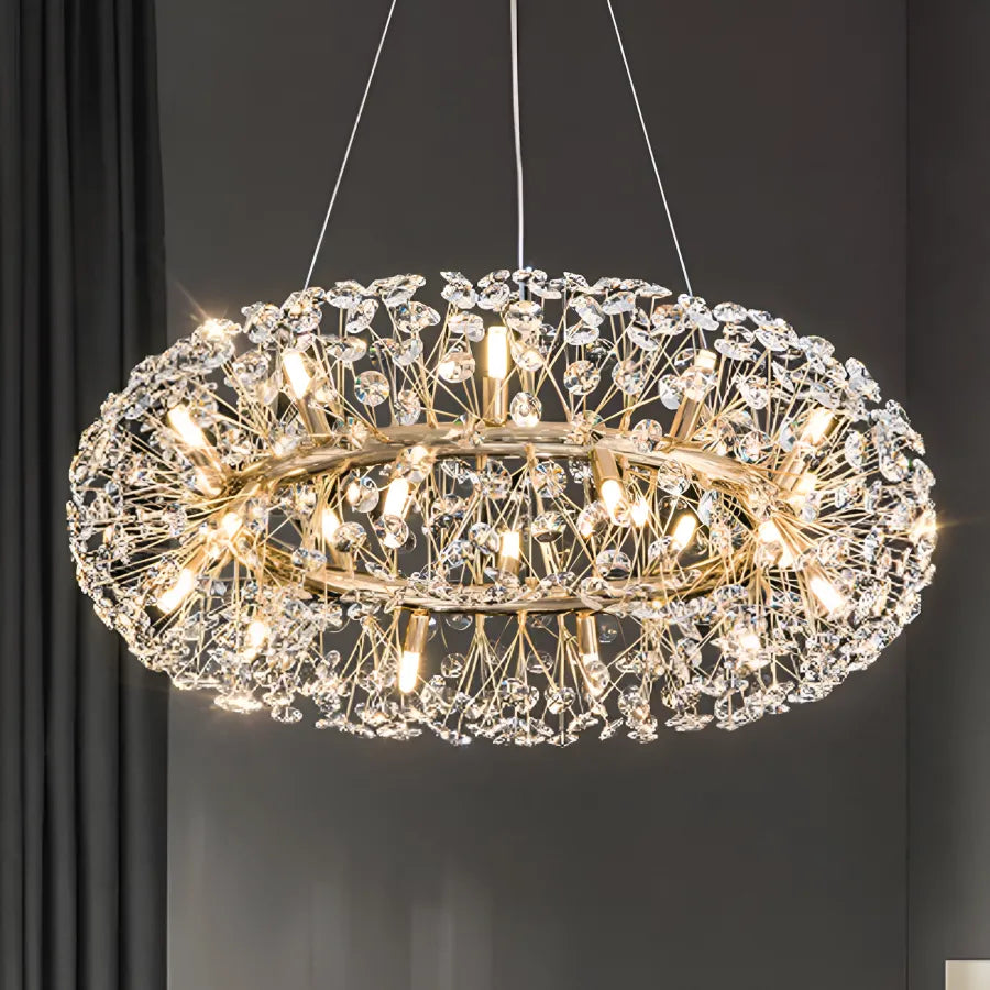 Candelabru Cristal MINUET 12x G9, Diametru 60cm, Auriu Lucios, Inaltime Reglabila