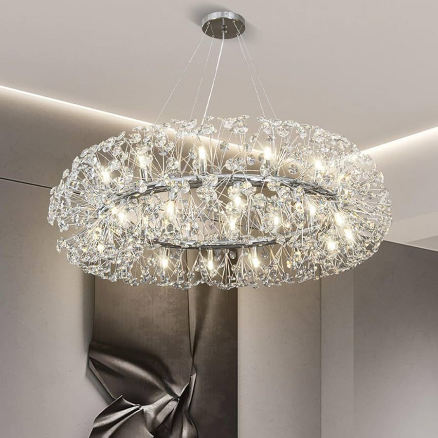 Candelabru Cristal MINUET 12x G9, Diametru 60cm, Argintiu Lucios, Inaltime Reglabila