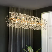 Candelabru Cristal MINUET 9x G9, Lungime 70cm, Auriu Lucios, Inaltime Reglabila