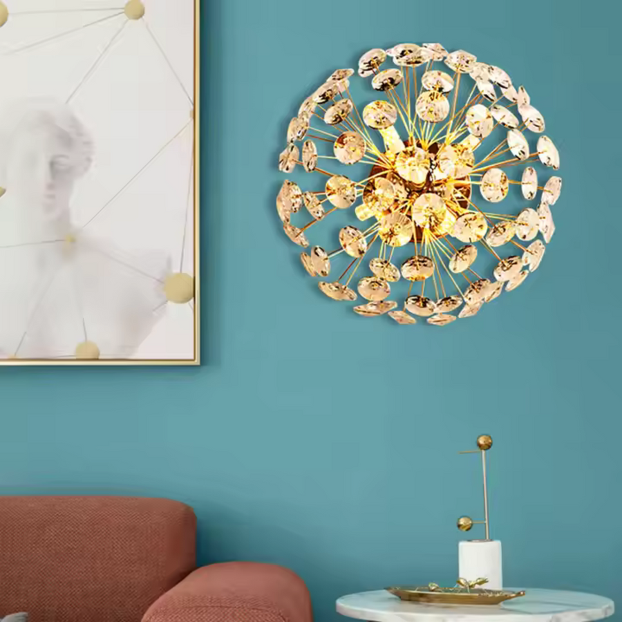 Candelabru Cristal MINUE, 4x G9, Diametru 35cm, Auriu Lucios