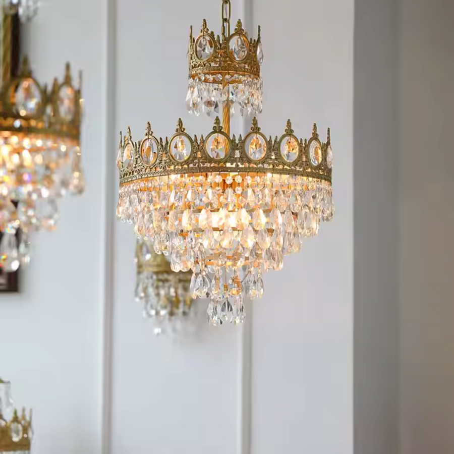 Candelabru Cristal REGALITE Petito, 8XE14, Diametru 45cm, Auriu Lucios, Inaltime Reglabila