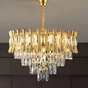 Candelabru Cristal HAMPTON Nobile 5xE14, Diametru 40cm, Auriu Lucios, Inaltime Reglabila