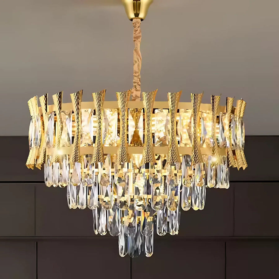 Candelabru Cristal HAMPTON Nobile 5xE14, Diametru 40cm, Auriu Lucios, Inaltime Reglabila