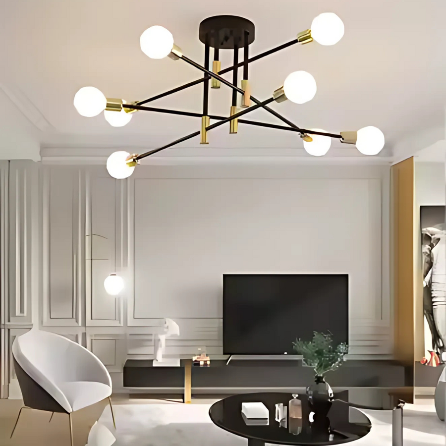 Lustra Modernist Hexa 8 Duo, 8x E27, Negru și Auriu, Design Modern
