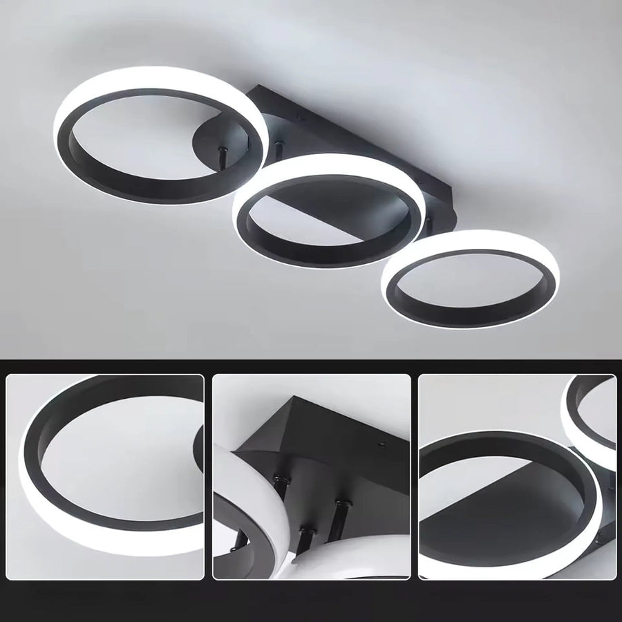 Lustra LED ELIO 24W, 3 Cercuri, Liniara, lumina Rece/Calda/Neutra, Negru