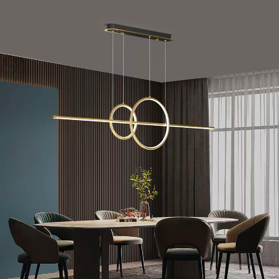 Lustra LED suspendata cu telecomanda CASSANDRA 40W, Liniara, lumina Rece/Calda/Neutra, Dimabila, Auriu, Inaltime Reglabila