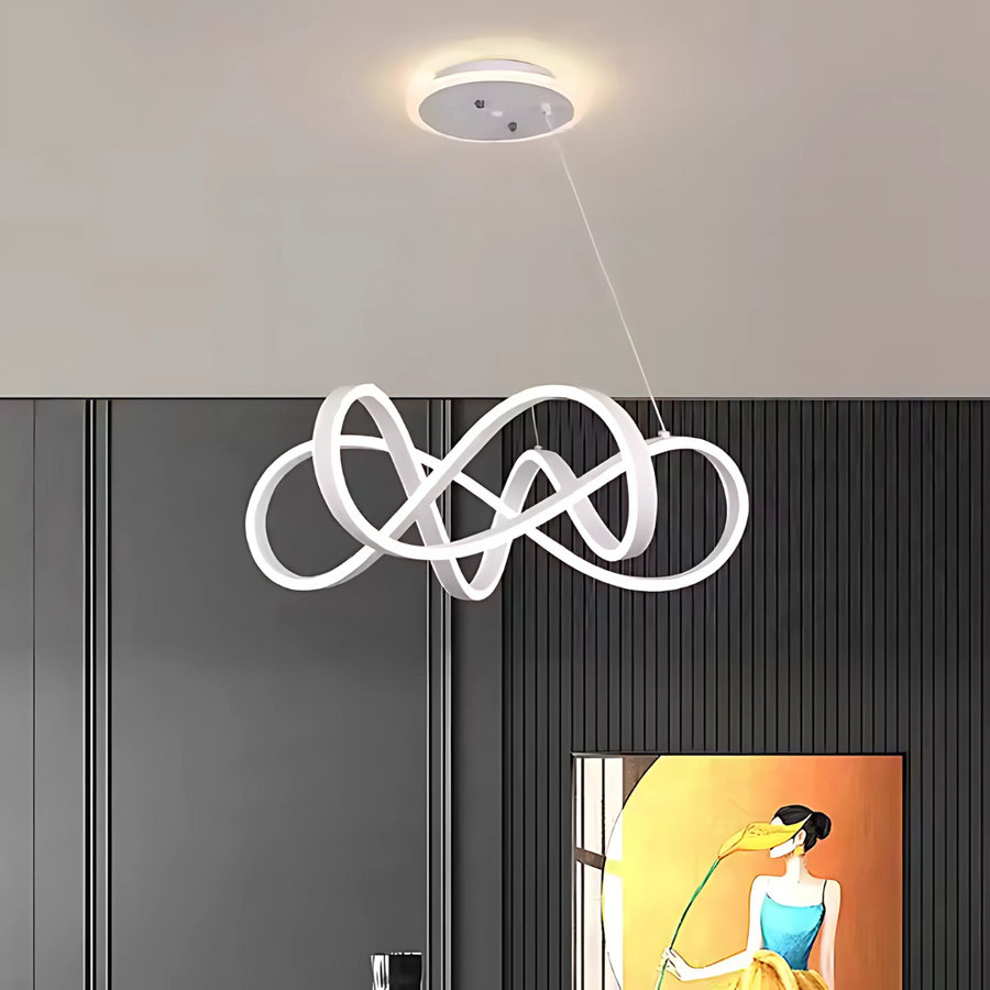 Lustra LED suspendata cu telecomanda INFINITY HALO 69W,  lumina Rece/Calda/Neutra, Dimabila, Alb, Inaltime Reglabila