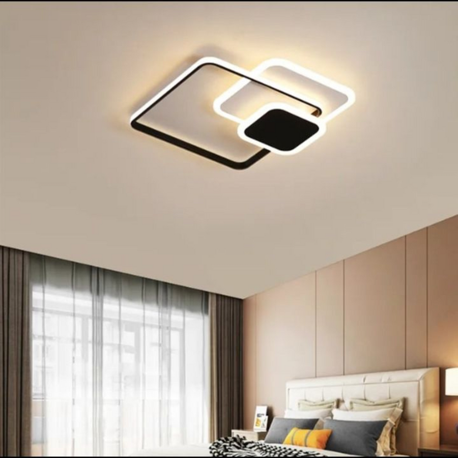Lustra LED cu telecomanda ANEMONA 71W, 3 Patrate, lumina Rece/Calda/Neutra, Dimabila, Negru