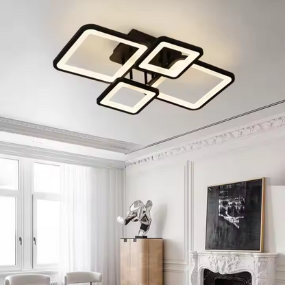 Lustra LED cu telecomanda ELLA 67W, 4 Patrate, lumina Rece/Calda/Neutra, Dimabila, Negru