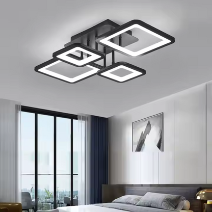 Lustra LED cu telecomanda MUGE 112W, 4 Patrate, lumina Rece/Calda/Neutra, Dimabila, Negru