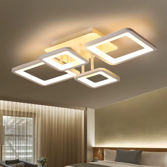 Lustra LED cu telecomanda ELLA 67W, 4 Patrate, lumina Rece/Calda/Neutra, Dimabila, Alb