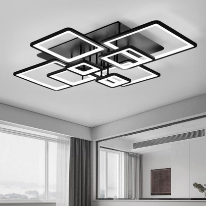 Lustra LED cu telecomanda ELLA 186W, 8 Patrate, lumina Rece/Calda/Neutra, Dimabila, Negru