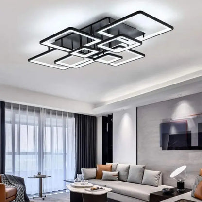 Lustra LED cu telecomanda ELLA 186W, 8 Patrate, lumina Rece/Calda/Neutra, Dimabila, Negru