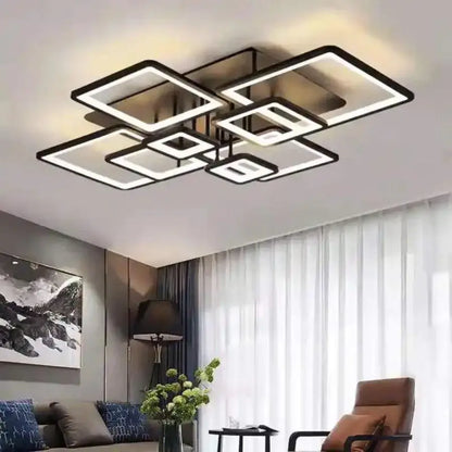Lustra LED cu telecomanda ELLA 186W, 8 Patrate, lumina Rece/Calda/Neutra, Dimabila, Negru