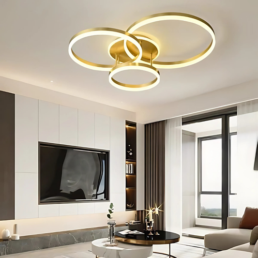 Lustra LED cu telecomanda RIGA LILITH 68W, 3 Cercuri, lumina Rece/Calda/Neutra, Dimabila, Auriu Lucios