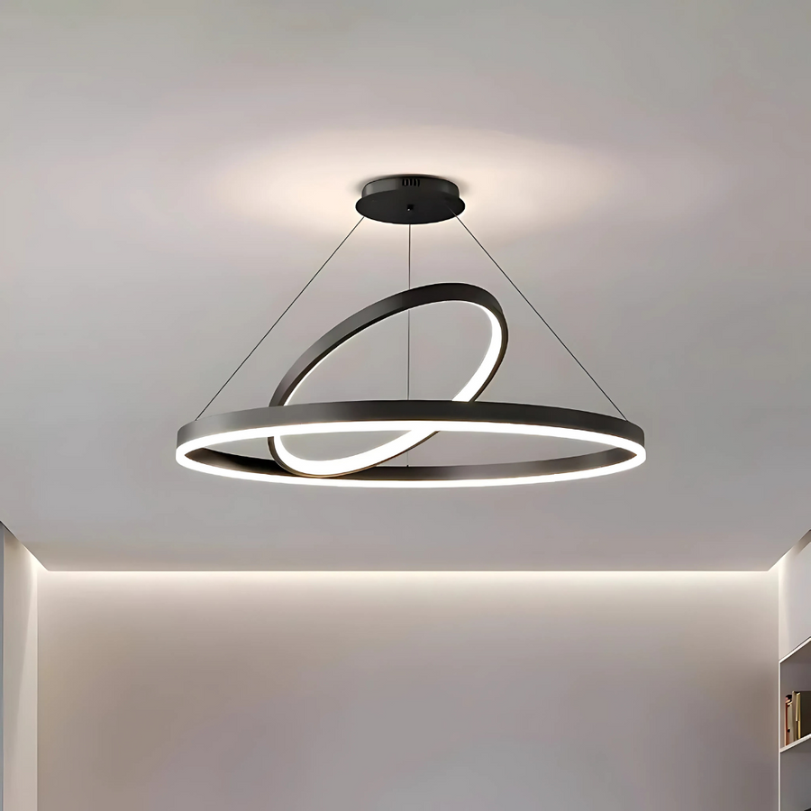Lustra LED Suspendata PAGANO 47W, 3000K/4000K/6000K, 2 Cercuri, Negru, Inaltime Reglabila