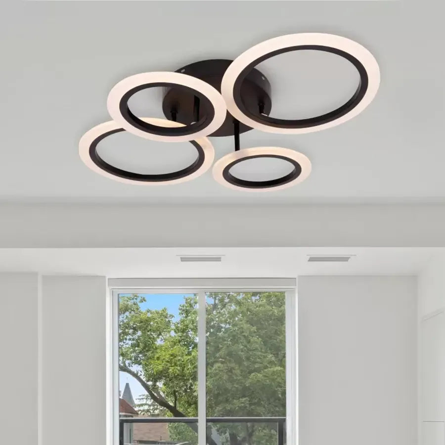 Lustra LED cu telecomanda BETTY 44W, 4 Cercuri, lumina Rece/Calda/Neutra, Dimabila, Negru