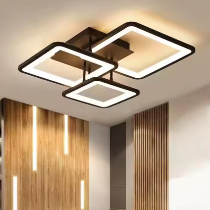 Lustra LED cu telecomanda ZOE 46W, 3 Patrate, lumina Rece/Calda/Neutra, Dimabila, Negru