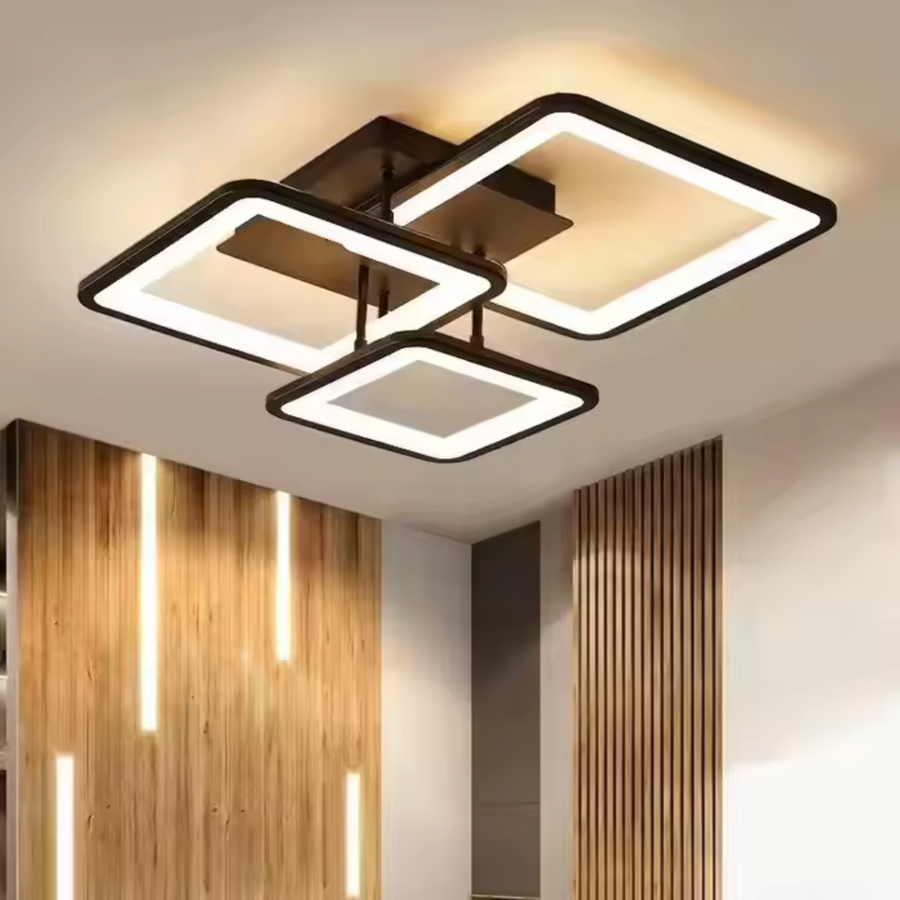 Lustra LED cu telecomanda ZOE 46W, 3 Patrate, lumina Rece/Calda/Neutra, Dimabila, Negru