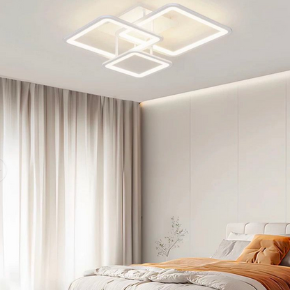 Lustra LED cu telecomanda ZOE, 60W, 3 Patrate, lumina Rece/Calda/Neutra, Dimabila, Alb