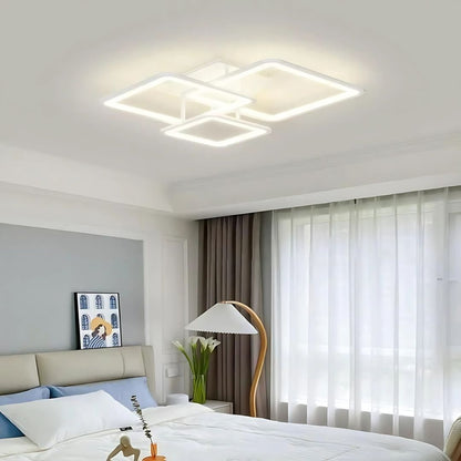 Lustra LED cu telecomanda ZOE, 60W, 3 Patrate, lumina Rece/Calda/Neutra, Dimabila, Alb