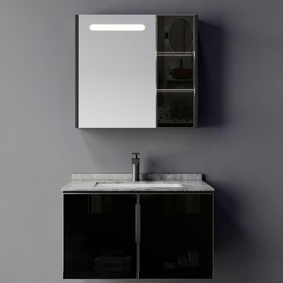 Set Mobilier pentru Baie RHODOS, 80cm, 2 Piese, Negru si Alb
