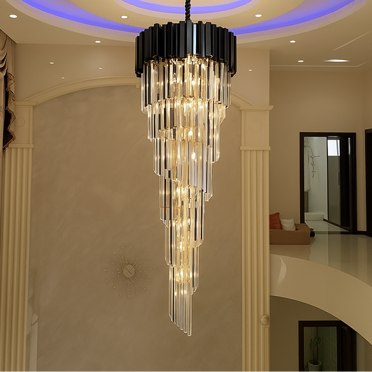 Candelabru Cristal BLOIS Ascendere, 28xE14, Diametru 60cm, Negru, Inaltime Reglabila