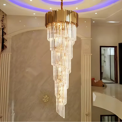 Candelabru Cristal BLOIS Ascendere E14, Diametru 60cm, Auriu, Inaltime Reglabila
