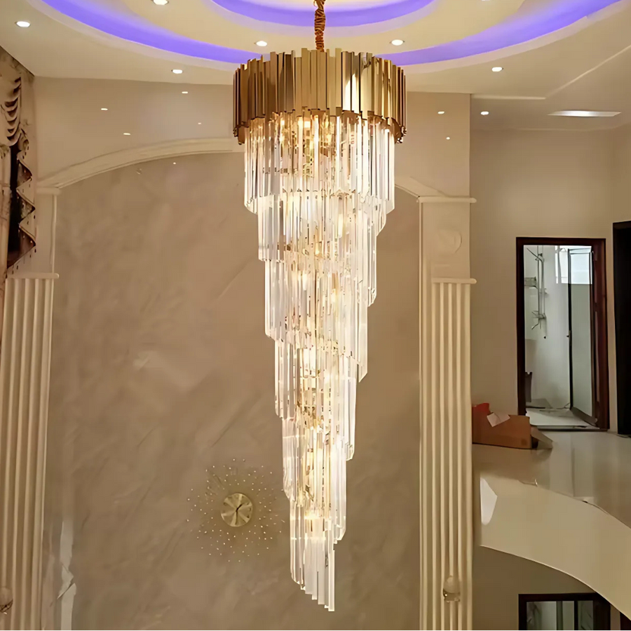 Candelabru Cristal BLOIS Ascendere E14, Diametru 60cm, Auriu, Inaltime Reglabila