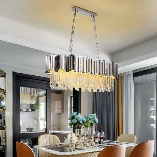 Candelabru Cristal BLOIS Regalis 10xE14, Diametru 80cm, Argintiu, Inaltime Reglabila