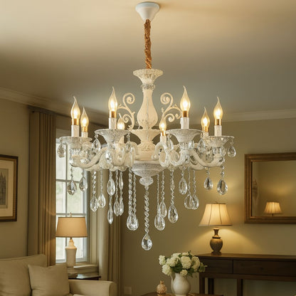 Candelabru Cristal SANSSOUCI Magno, 8xE14, Diametru 68cm, Alb