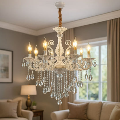 Candelabru Cristal SANSSOUCI Magno, 8xE14, Diametru 68cm, Alb