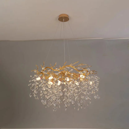 Candelabru Cristal WALTZ Rhapsody, 9x G9, Auriu, 60cm, Inaltime Reglabila, Metal si Cristal