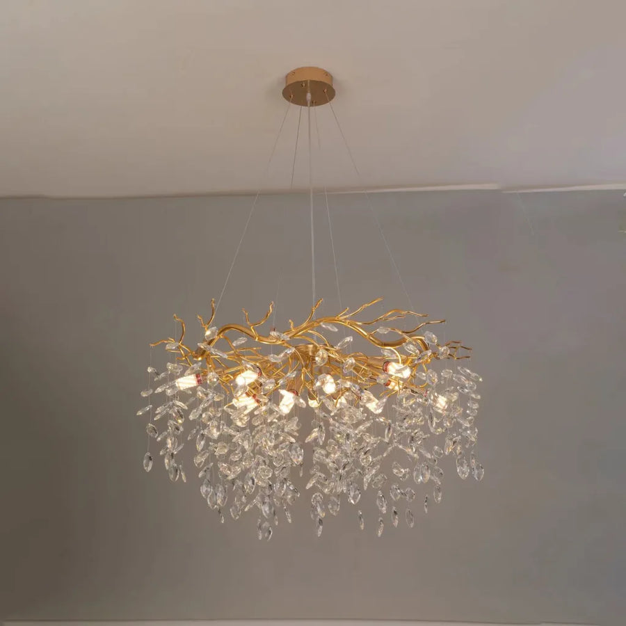 Candelabru Cristal WALTZ Rhapsody, 6xG9, Auriu, Diametru 45cm, Inaltime Reglabila