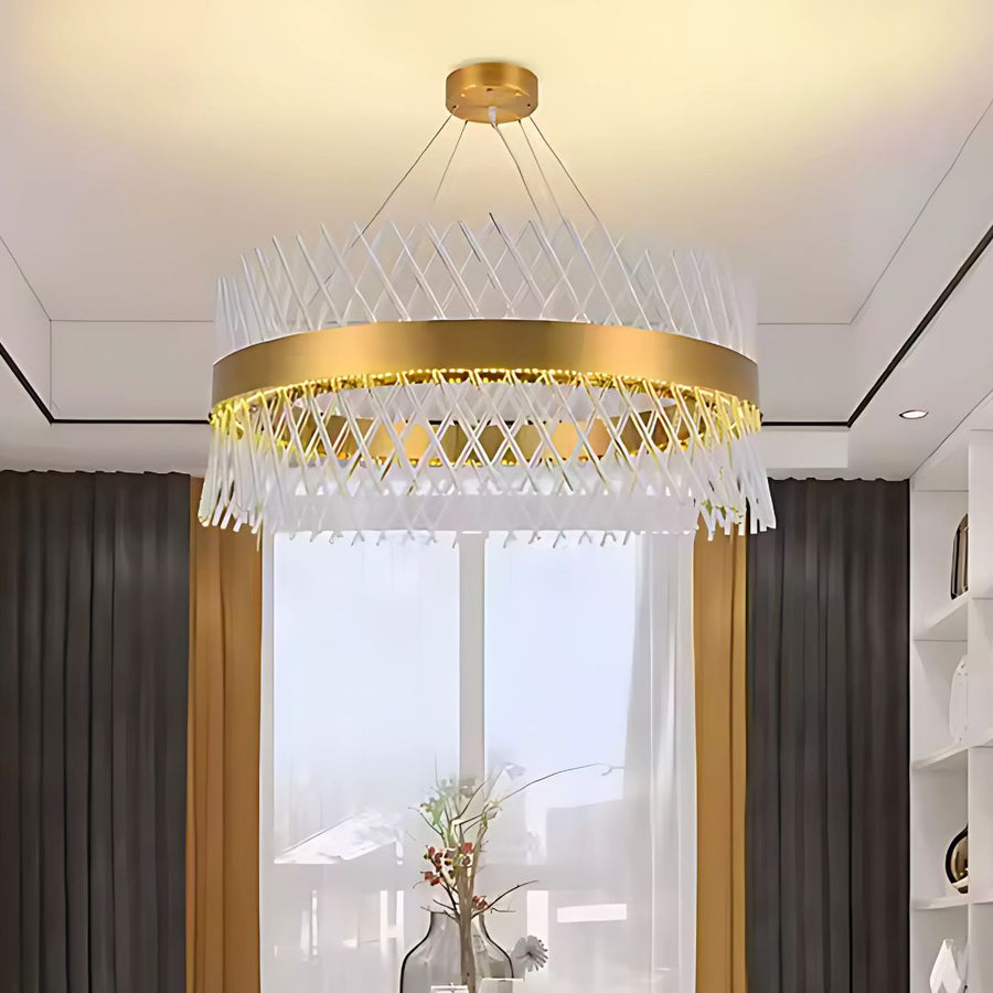 Candelabru Cristal ALHAMBRA Supremo, LED, 102W, Diametru 80cm, Lumina Calda/Rece/Neutra, Dimabil, Inaltime Reglabila, Auriu