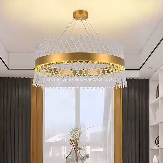 Candelabru Cristal ALHAMBRA Eleganza, LED, 71W, Diametru 50cm, Lumina Calda/Rece/Neutra, Dimabil, Inaltime Reglabila, Auriu