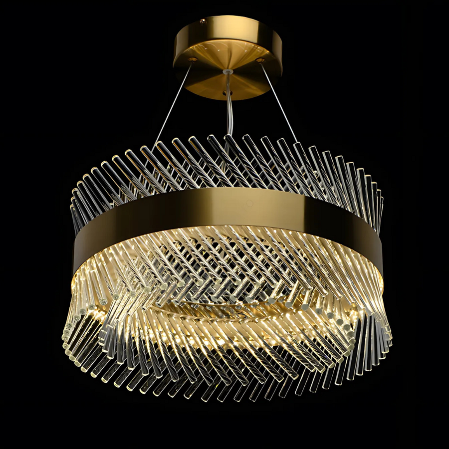 Candelabru Cristal ALHAMBRA Nobile, LED, 52W, Diametru 40cm, Lumina Calda/Rece/Neutra, Dimabil, Inaltime Reglabila, Auriu