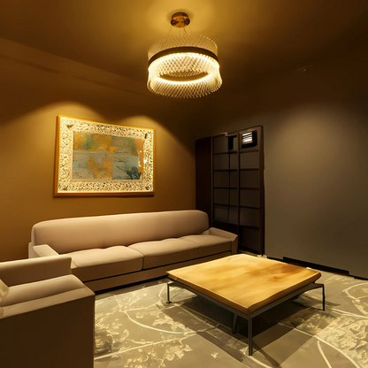Candelabru Cristal ALHAMBRA Nobile, LED, 52W, Diametru 40cm, Lumina Calda/Rece/Neutra, Dimabil, Inaltime Reglabila, Auriu