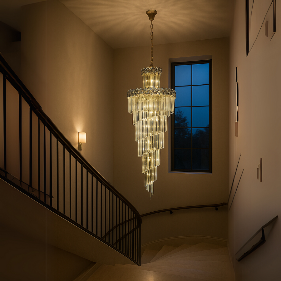 Candelabru Cristal WINDSOR Ascendere, 26xE14, Diametru 60cm, Crom lucios, Inaltime Reglabila