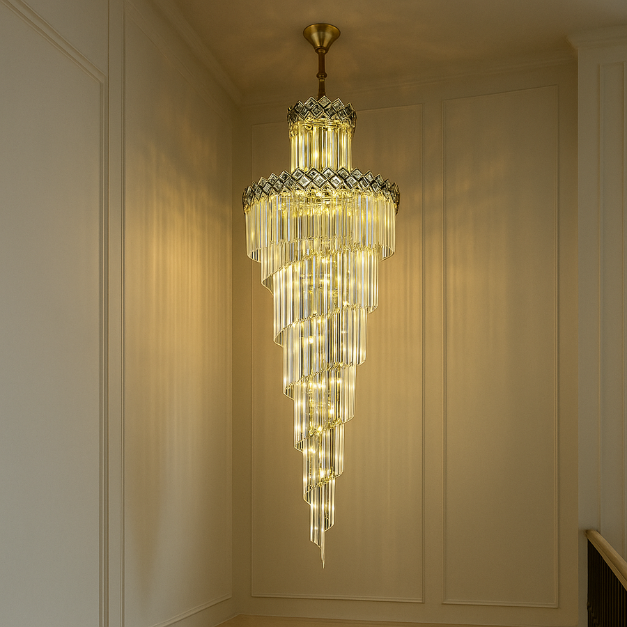 Candelabru Cristal WINDSOR Ascendere, 26xE14, Diametru 60cm, Crom lucios, Inaltime Reglabila